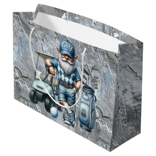 Silberner Golf-Elf Große Geschenktüte (Rückseite Schrägansicht)