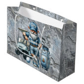 Silberner Golf-Elf Große Geschenktüte (Vorderseite Schrägansicht)
