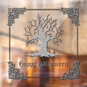 Silberner Gruseliger Baum Halloween Fensteraufkleber
