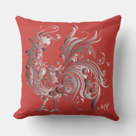 Silberner Hahn wählen Ihre Hintergrund-Farbe Kissen