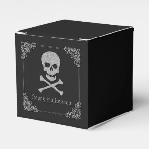 Silberner Halloween-Totenkopf und gekreuzte Knoche Geschenkschachtel
