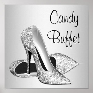 Silberner High Heel Schuh Candy Buffet Schild