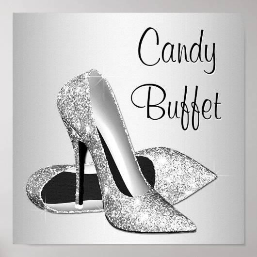 Silberner High Heel Schuh Candy Buffet Schild (Vorne)