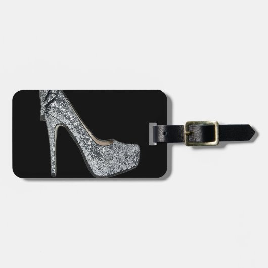 Silberner hoher Heels Customize addiert Text Gepäckanhänger (Vorderseite horizontal)