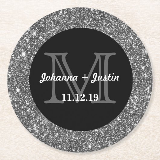 Silberner Imitat-Glitzer, der Bling Runder Pappuntersetzer (Vorderseite)