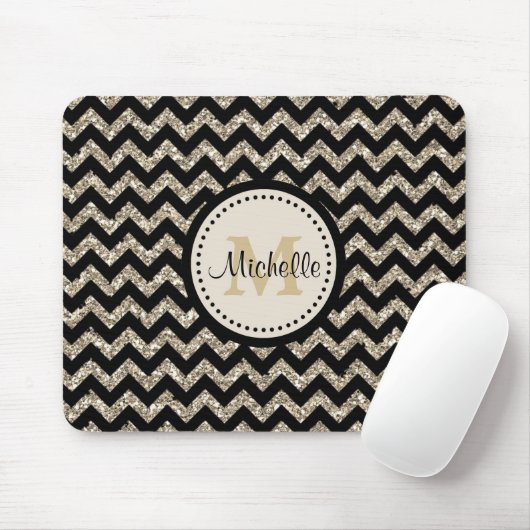 Silberner Imitat-Glitzer-Zickzack Monogramm Mousepad (Mit Mouse)