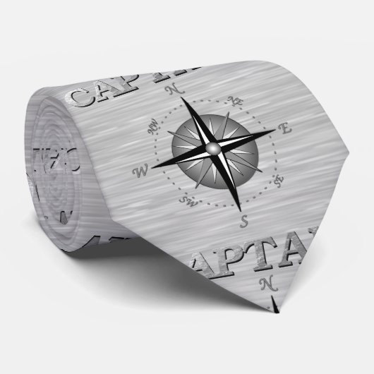 Silberner Kapitän mit Kompass-Rose Krawatte (Gerollt)