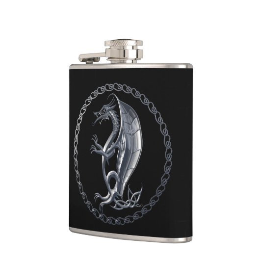Silberner keltischer Drache Flachmann (Links)