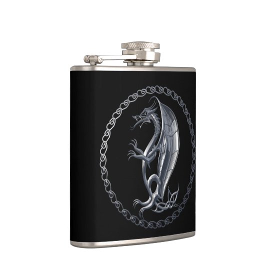 Silberner keltischer Drache Flachmann (Rechts)