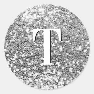 Silberner klumpiger Glitter-Monogramm Runder Aufkleber