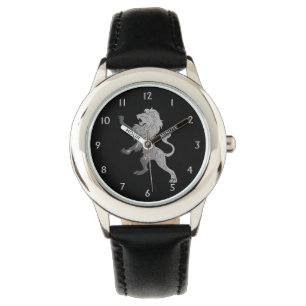 Silberner Königslöwe auf Schwarz  Armbanduhr