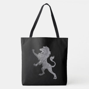 Silberner Königslöwe auf Schwarz  Tasche