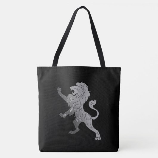 Silberner Königslöwe auf Schwarz Tasche (Vorderseite)