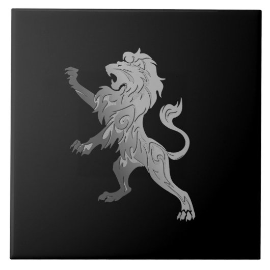 Silberner Königslöwe auf schwarzer Keramikfliese (Vorderseite)