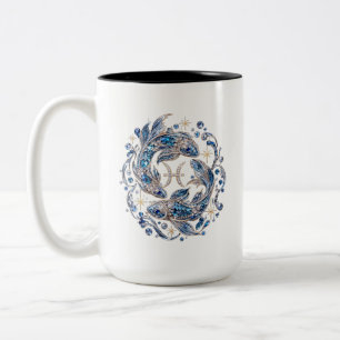 Silberner Kristall Fische Sternzeichen Zweifarbige Tasse