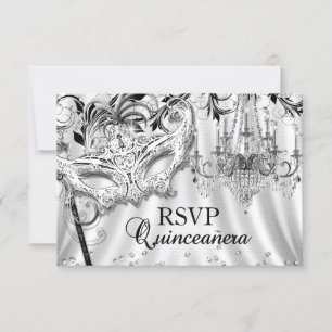 Silberner Kronleuchter Masquerade Quinceanera RSVP Karte