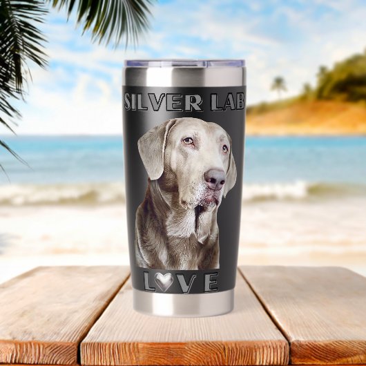 Silberner Labrador Retriever Hund Thermobecher (Strand (gedreht))