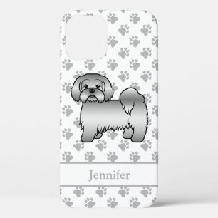 Silberner Lhasa Apso Süßer Cartoon-Hund & Name Case-Mate iPhone Hülle
