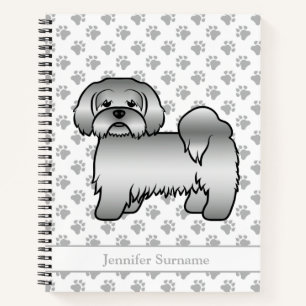 Silberner Lhasa Apso Süßer Cartoon-Hund & Name Notizblock