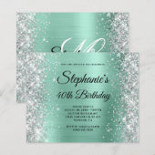 Silberner Licht Teal Glam Monogramm 40. Geburtstag (Vorne/Hinten)