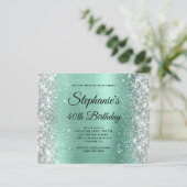 Silberner Licht Teal Glam Monogramm 40. Geburtstag (Stehend Vorderseite)