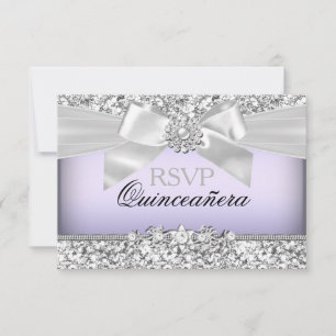 Silberner Lila Glitter & Juwel Bogen Quinceanera R RSVP Karte