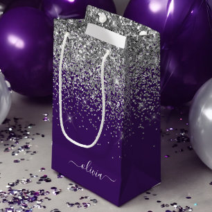 Silberner Lila Glitter Mädchen Monogramm Name Kleine Geschenktüte