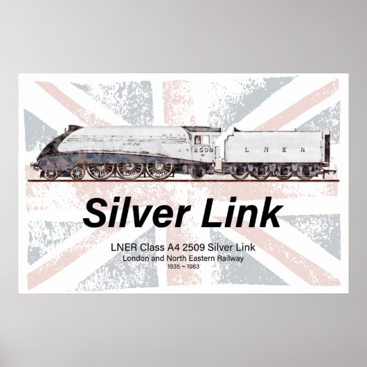 Silberner Link LNER Klasse A4 Lokomotive Profilfla Poster (Vorne)