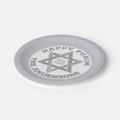 Silberner Magen- Davidstern glückliches Purim Pappteller (Schrägansicht)