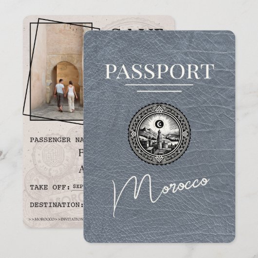 Silberner Marokko Reisepass Save The Date (Vorne/Hinten)