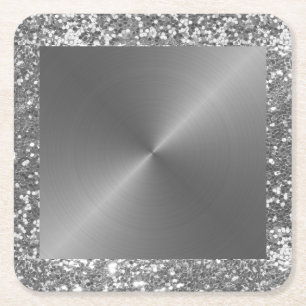 Silberner Metall-Look Glitter Metallisch Rechteckiger Pappuntersetzer