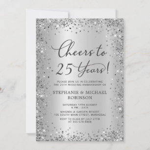 Silberner Metallic Glitter 25. Hochzeitstag Einladung