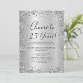 Silberner Metallic Glitter 25. Hochzeitstag Einladung (Stehend Vorderseite)