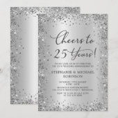 Silberner Metallic Glitter 25. Hochzeitstag Einladung (Vorne/Hinten)