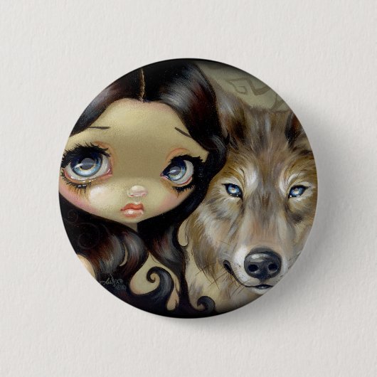 "Silberner mit Augen Wolf-" Knopf Button (Vorderseite)