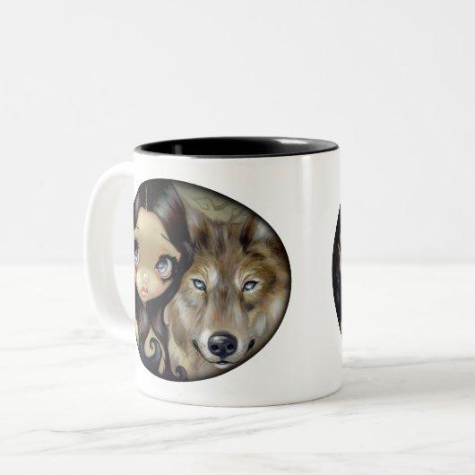 "Silberner mit Augen Wolf-" Tasse (Vorderseite Links)