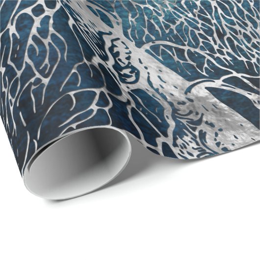 Silberner Mitternachtsbaum - schwarze Pappel Geschenkpapier (Rolleneckpunkt)