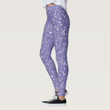 Silberner Musiknoten mit Blumen auf lila Leggings