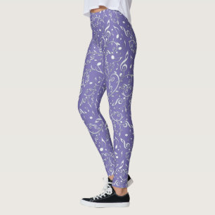 Silberner Musiknoten mit Blumen auf lila Leggings