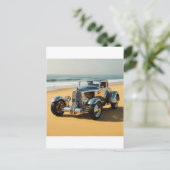 Silberner Oldtimer am Strand Postkarte (Stehend Vorderseite)