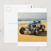 Silberner Oldtimer am Strand Postkarte (Vorne/Hinten)