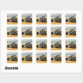 Silberner Oldtimer am Strand Quadratischer Aufkleber (Blatt)