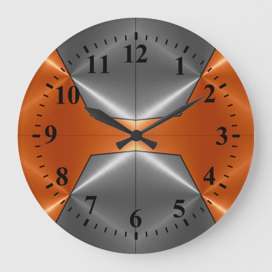 Silberner orange Edelstahl-Metallblick 2 Große Wanduhr (Vorderseite)