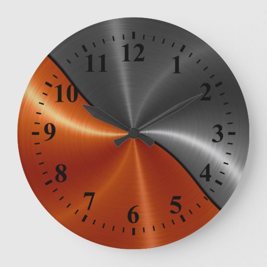 Silberner orange Edelstahl-Metallblick Große Wanduhr (Vorderseite)
