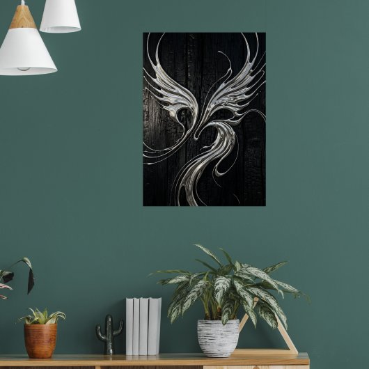 Silberner Phönix, der sich erhebende Dunkle Kunst Poster (Wohnzimmer 1)