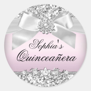 Silberner Pink Glitter & Juwel-Bogen-Aufkleber Runder Aufkleber