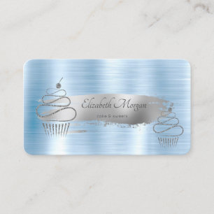 Silberner Pinselstrich, Glitter-Cupcakes Blau Meta Visitenkarte