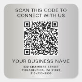 Silberner QR-Code Geschäft Quadratischer Aufkleber (Vorderseite)