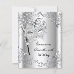 Silberner Quinceanera 15. Geburtstag Masquerade Einladung