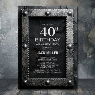 Silberner Rahmen schwarze Schiefertafel 40. Geburt Einladung